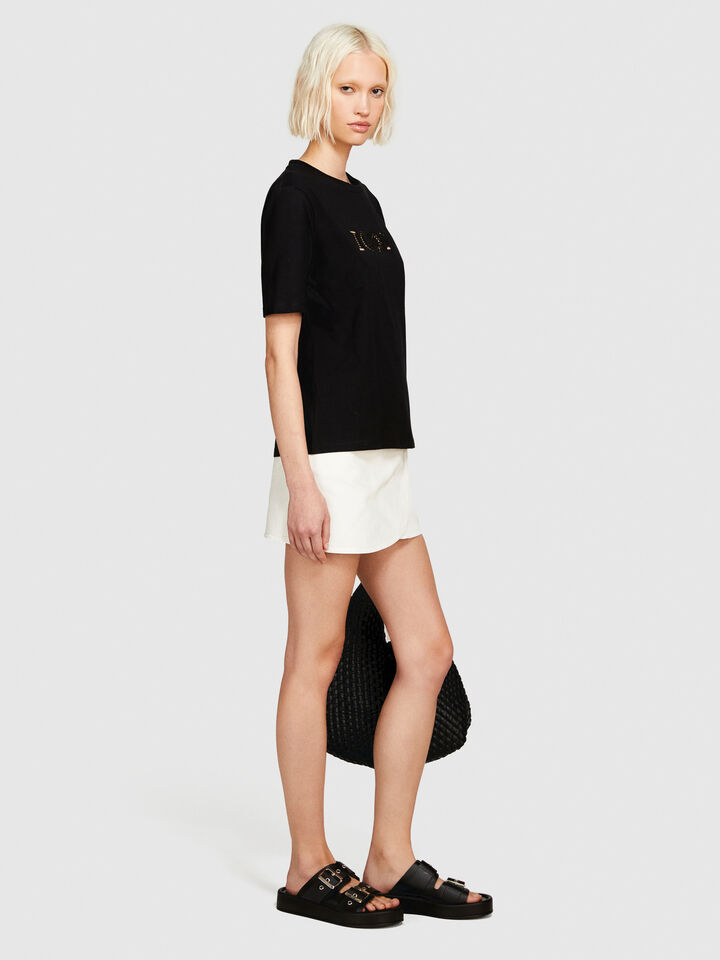 T-shirt with embroidery - women's short sleeve t-shirts - Black | Sisley image number 2